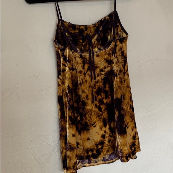 Urban outfitters Tie-Dye gold purple velvet Spaghetti Strap mini Dress small - Picture 5 of 7